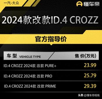 新车 | 售23.99万元起/电池容量调整，新款大众ID.4 CROZZ上市  -图1